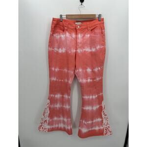 Gemma + Jane Jeans Size 14 Pink Tie Dye Flare Leg High Rise Boho Festival Lace